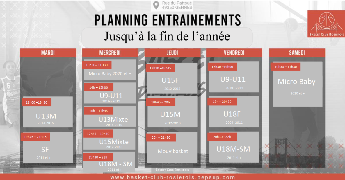 Nouveau Planning Entrainement 2025/2026